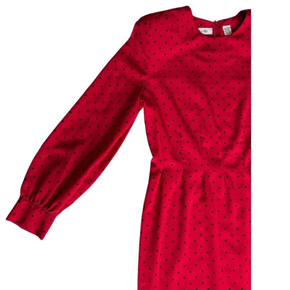 Ms Chaus Womens Dress Long Sleeve Red & Black Polka Dot Size 12 Vintage Holiday - Picture 4 of 11